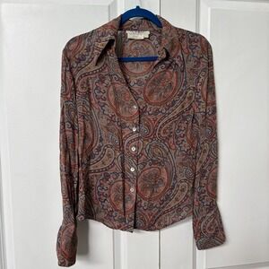 Vintage Como Sheer Paisley Shirt Womens 6 70s Pointed Collar Boho Retro Hippie